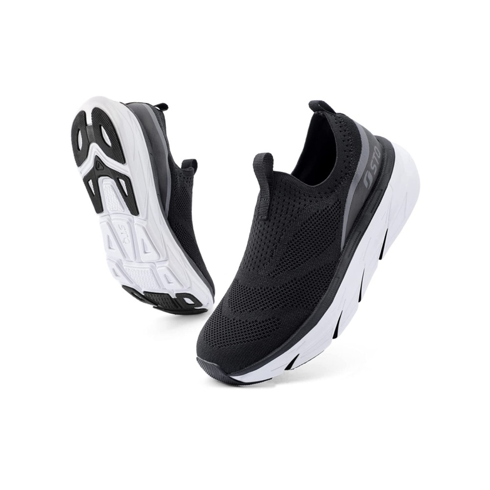 STQ Slip on Sneakers Women Walking Shoes Arch Support Size: 7.5 BLACK
